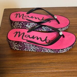 Mambo Pink Platform Flip Flop Sandals with Rhinestone Accent